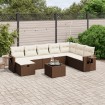 Set de sofás de jardín 9 pzas y cojines ratán sintético marrón