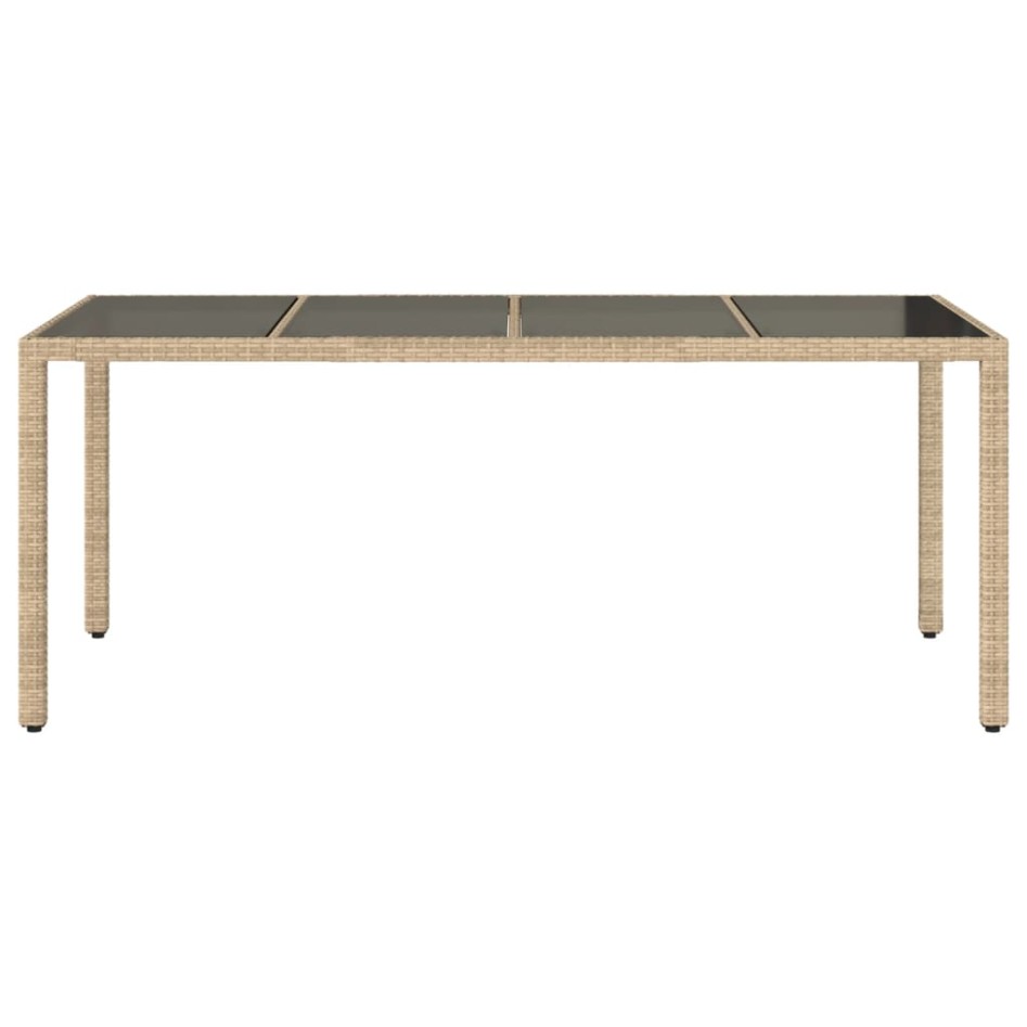 Mesa de jardín superficie de vidrio ratán PE beige 190x90x75