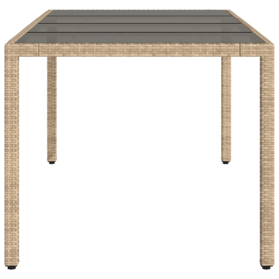 Mesa de jardín superficie de vidrio ratán PE beige 190x90x75