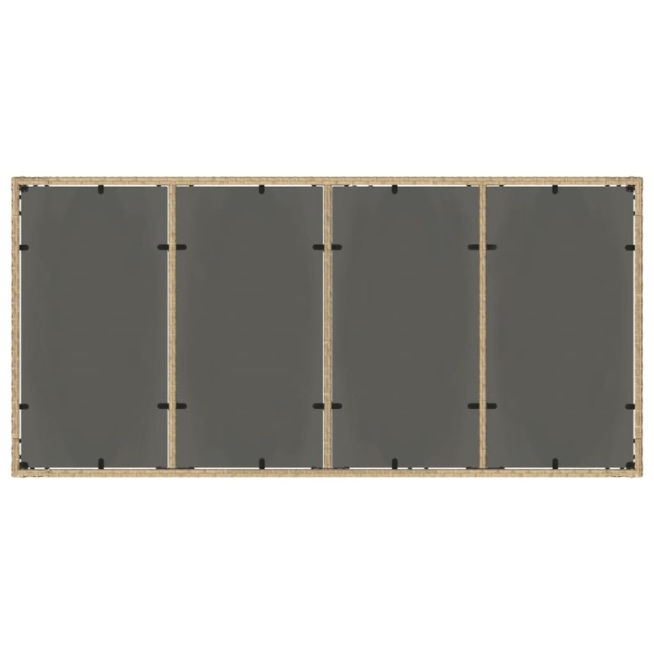 Mesa de jardín superficie de vidrio ratán PE beige 190x90x75