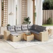 Juego de sofás jardín con cojines beige mezcla 8 pzas ratán PE