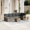 Set de sofás de jardín 8 pzas y cojines ratán sintético gris
