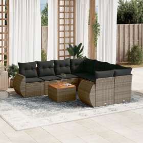 Set de muebles de jardín 9 pzas y cojines ratán sintético