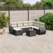 Set de sofás de jardín 8 piezas y cojines ratán sintético negro