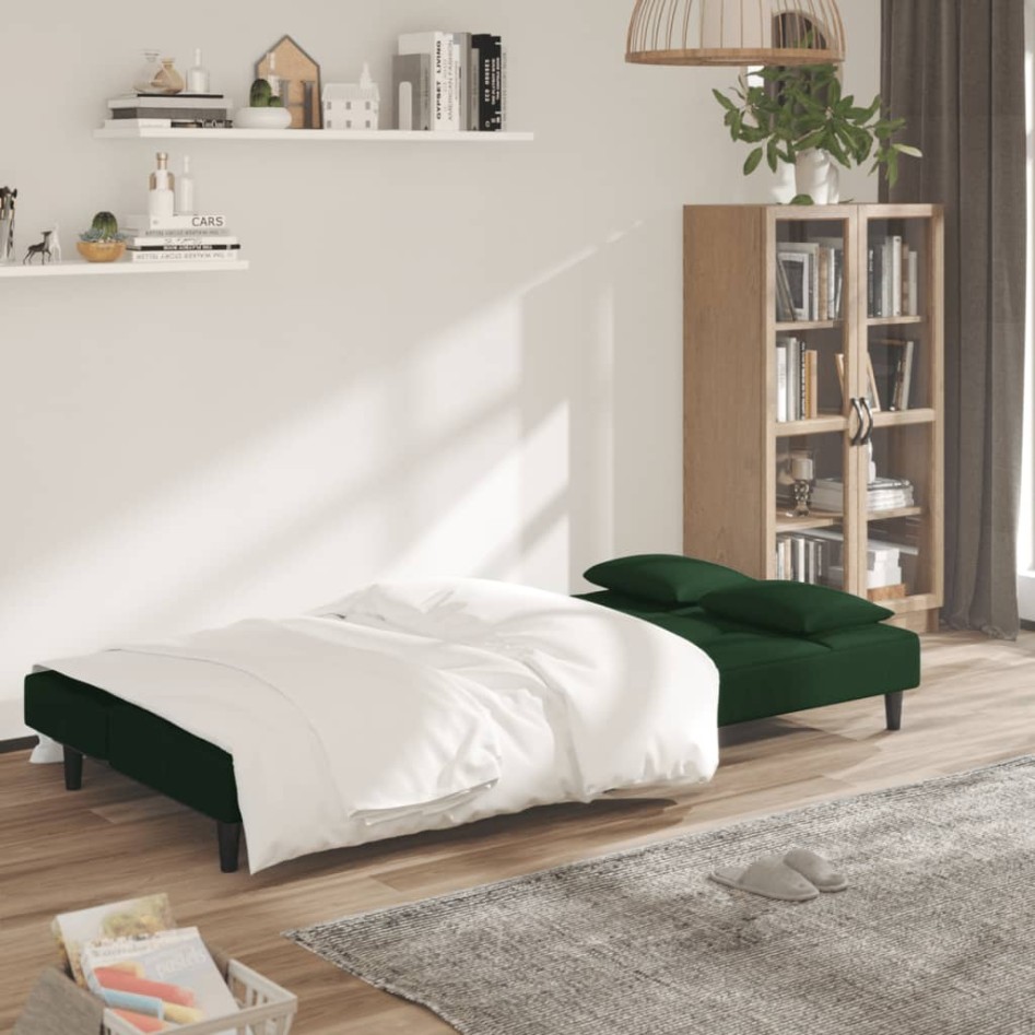 Sofá cama de 2 plazas con dos almohadas terciopelo verde