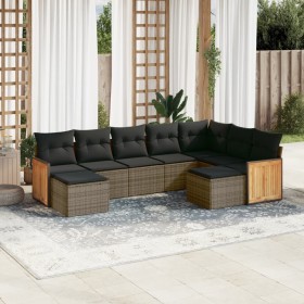 Set de muebles de jardín 9 pzas y cojines ratán sintético
