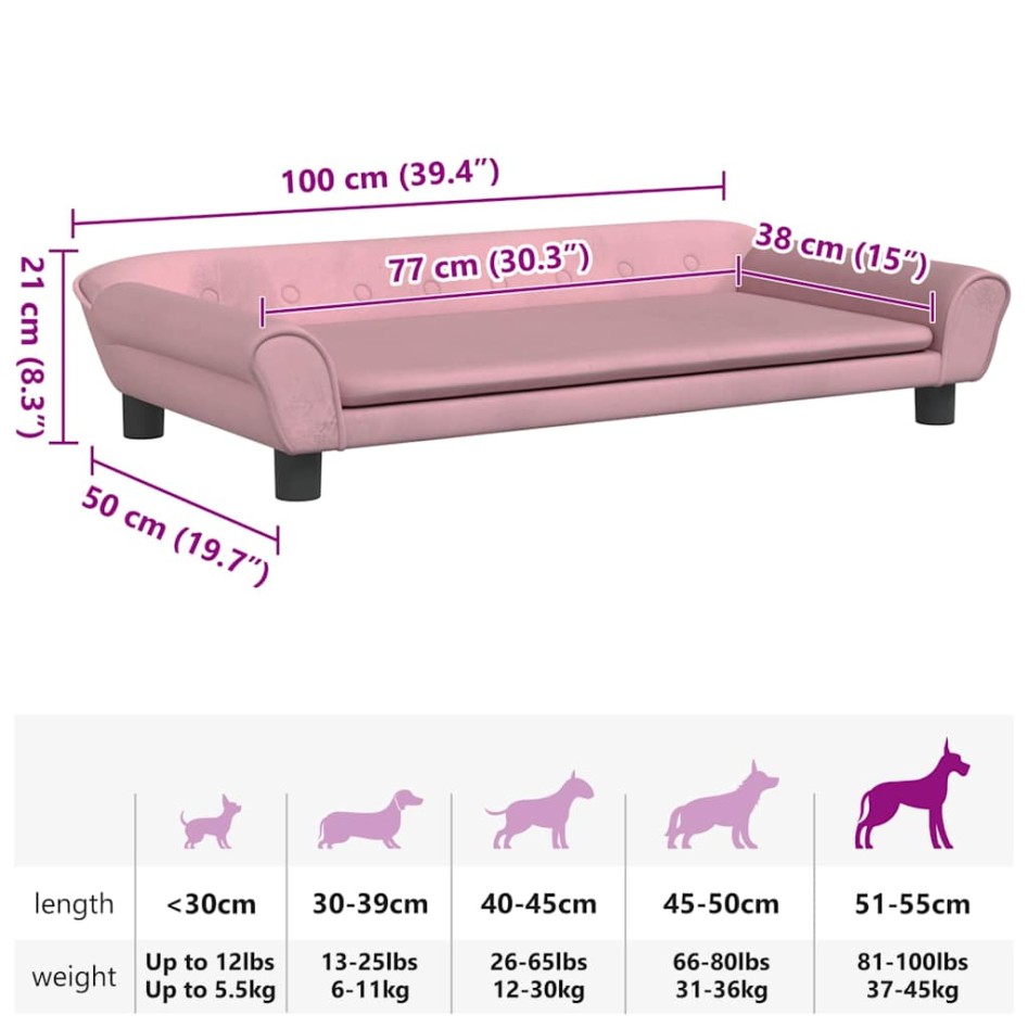 Cama para perros de terciopelo rosa 100x50x21