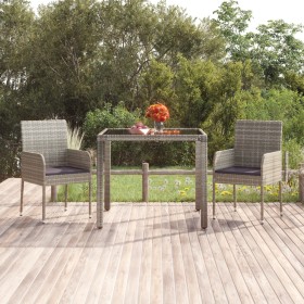 Mesa de jardín superficie de vidrio ratán PE gris 90x90x75