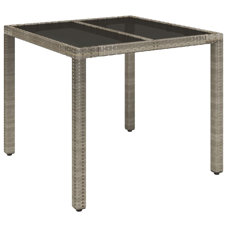 Mesa de jardín superficie de vidrio ratán PE gris 90x90x75