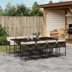 Set comedor para jardín 9 pzas y cojines ratán sintético marrón