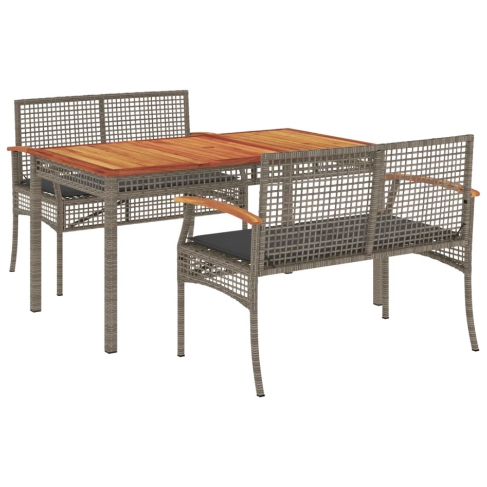 Set comedor de jardín 3 piezas con cojines ratán sintético