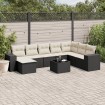 Set de sofás de jardín 8 piezas y cojines ratán sintético negro