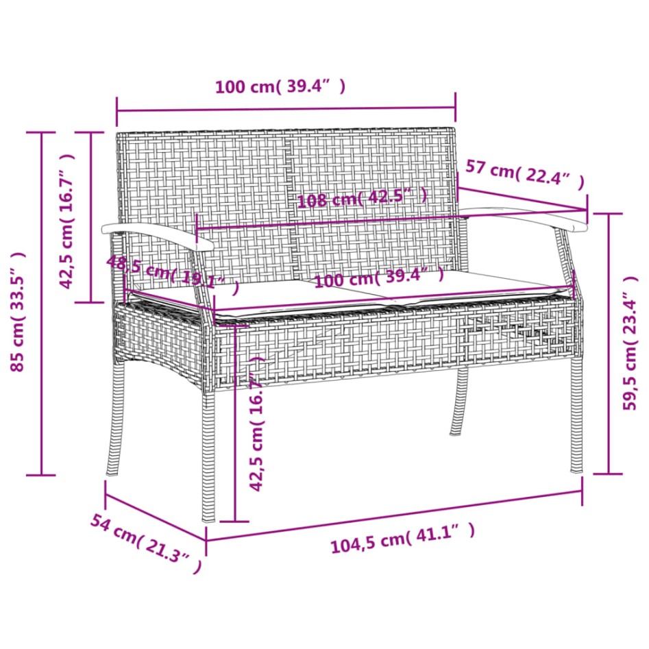 Set comedor de jardín 3 piezas con cojines ratán sintético