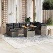 Set de muebles de jardín 9 pzas y cojines ratán sintético gris
