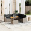 Set de sofás de jardín 7 piezas con cojines ratán PE gris