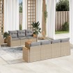 Juego de sofás de jardín con cojines beige 8 pzas ratán PE