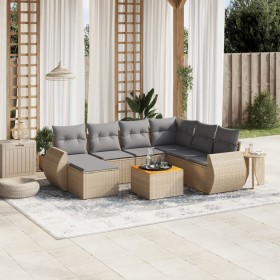 Juego de sofás de jardín con cojines beige 8 pzas ratán