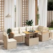 Set sofás de jardín 7 piezas y cojines ratán sintético beige