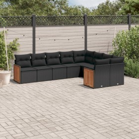 Set de sofás de jardín 8 piezas y cojines ratán sintético