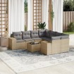 Set de sofás de jardín 9 pzas con cojines ratán sintético beige