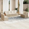 Juego de sofás de jardín con cojines beige 8 pzas ratán PE