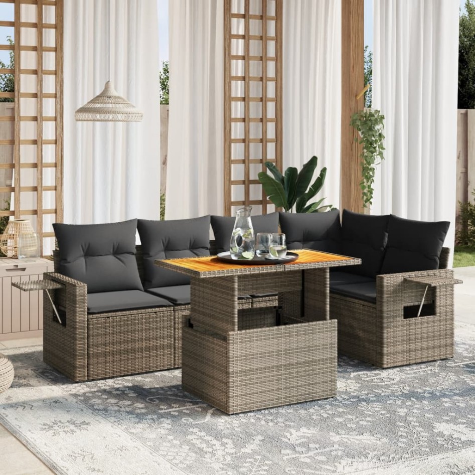 Set de muebles de jardín 6 pzas y cojines ratán sintético