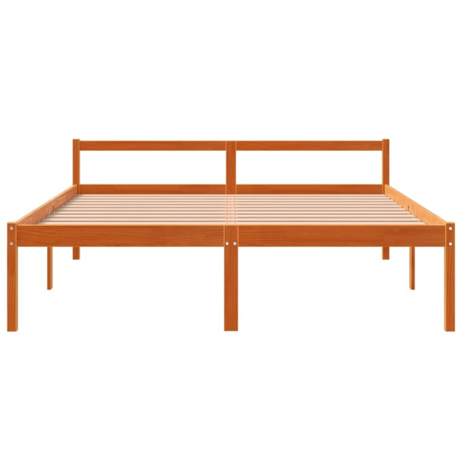 Cama para mayores madera maciza de pino marrón cera 150x200