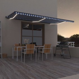 Toldo retráctil manual con luz LED azul y blanco 600x350
