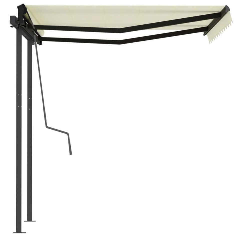 Toldo manual retráctil con postes crema 3x2,5