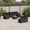 Set de sofás de jardín 10 pzas cojines ratán sintético negro
