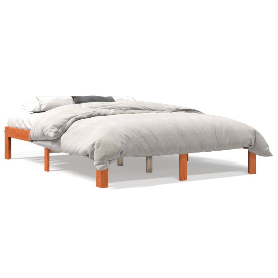 Estructura de cama madera maciza pino marrón cera 120x190