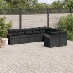 Set de sofás de jardín 8 piezas y cojines ratán sintético negro