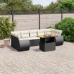 Set de sofás de jardín 8 piezas y cojines ratán sintético negro