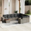 Set de sofás de jardín 10 pzas con cojines ratán sintético gris