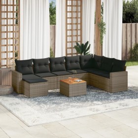 Set de muebles de jardín 9 pzas y cojines ratán sintético