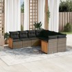 Set de sofás de jardín 8 pzas y cojines ratán sintético gris