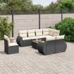 Set de sofás de jardín 8 piezas y cojines ratán sintético negro