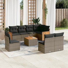 Set de muebles de jardín 9 pzas y cojines ratán sintético