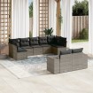 Set de muebles de jardín 9 pzas y cojines ratán sintético gris