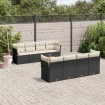 Set de sofás de jardín 8 piezas y cojines ratán sintético negro