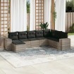 Set de sofás de jardín 8 pzas y cojines ratán sintético gris