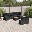 Set de sofás de jardín 10 pzas cojines ratán sintético negro