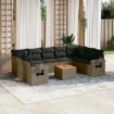 Set de sofás de jardín 10 pzas con cojines ratán sintético gris