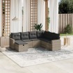 Set de sofás de jardín 7 pzas con cojines ratán PE gris claro