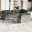 Set de muebles de jardín 9 pzas y cojines ratán sintético gris