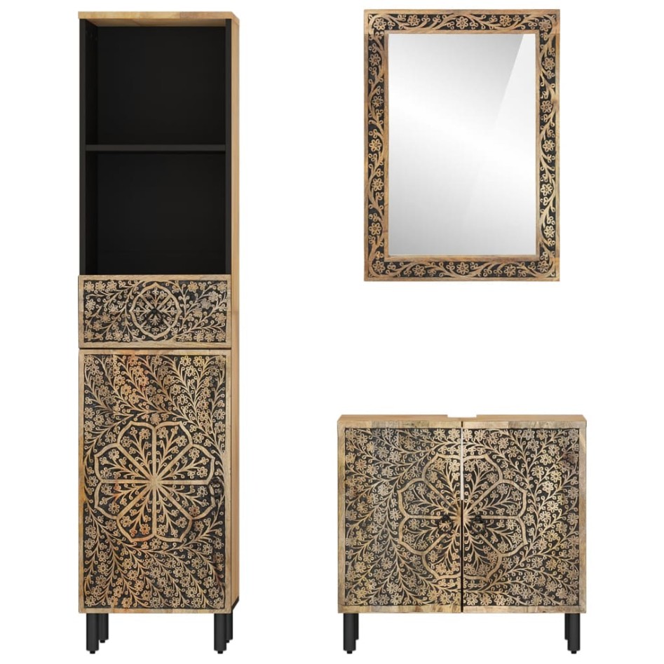 Conjunto de muebles de baño 3 piezas madera maciza de