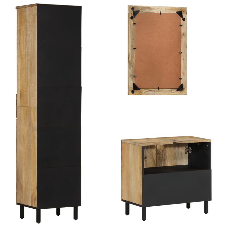 Conjunto de muebles de baño 3 piezas madera maciza de