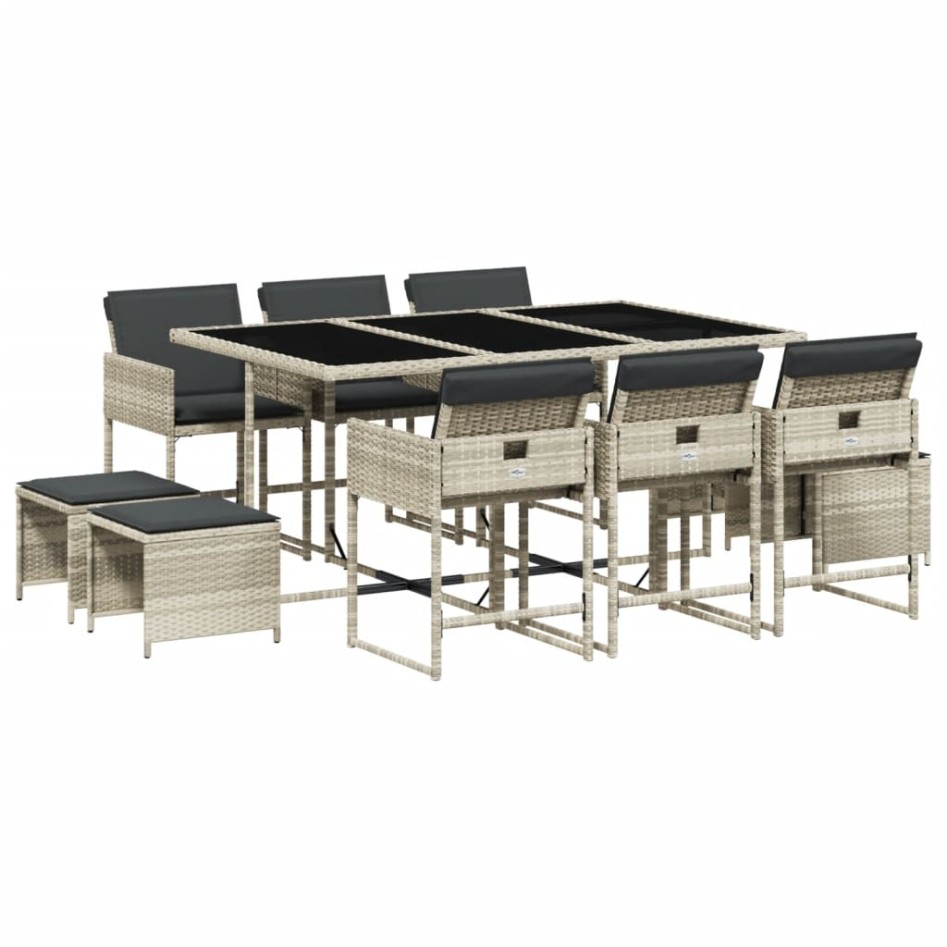 Set de comedor de jardín 11 pzas y cojines ratán sintético