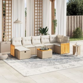 Juego de sofás de jardín con cojines beige 8 pzas ratán