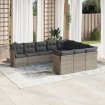 Set de sofás de jardín 10 pzas con cojines ratán sintético gris